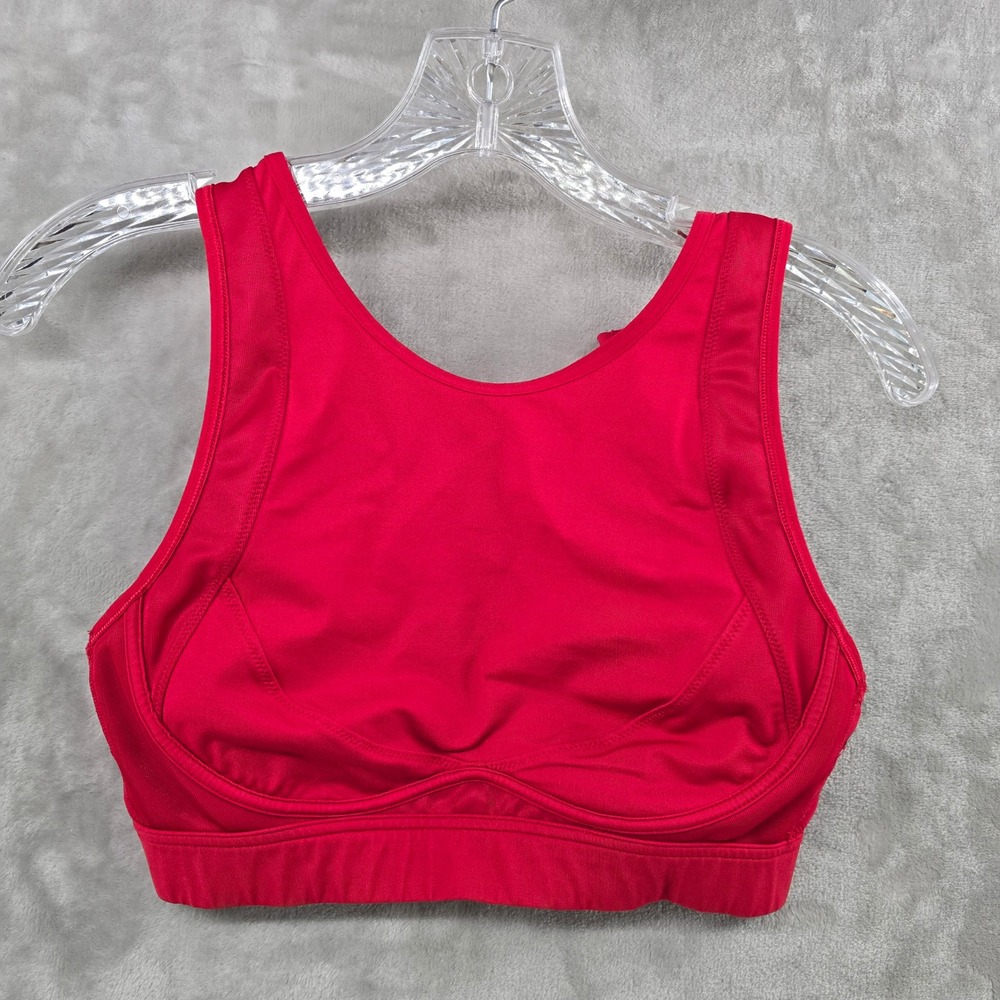 Fabletics Women Small Blare Sports Bra Red High Neck Mesh Open Back Activewear
